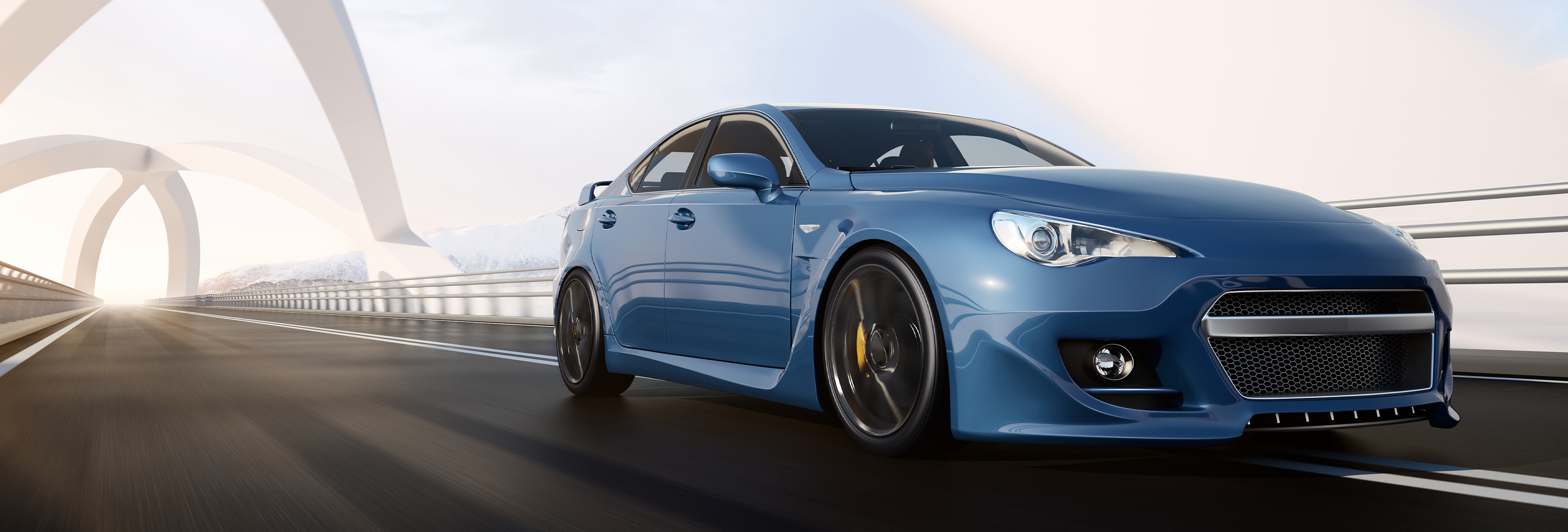 Blue car on the highway